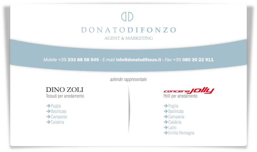 Difonzo Donato :: Agent & Marketing - Cell. 333 88 58 945 - E-mail info@donatodifonzo.it  - Fax 080 30 22 911